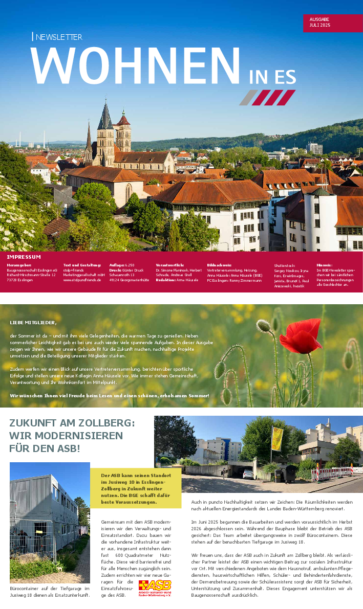 Erste Seite des Newsletters Wohnen in ES Ausgabe 2/2025